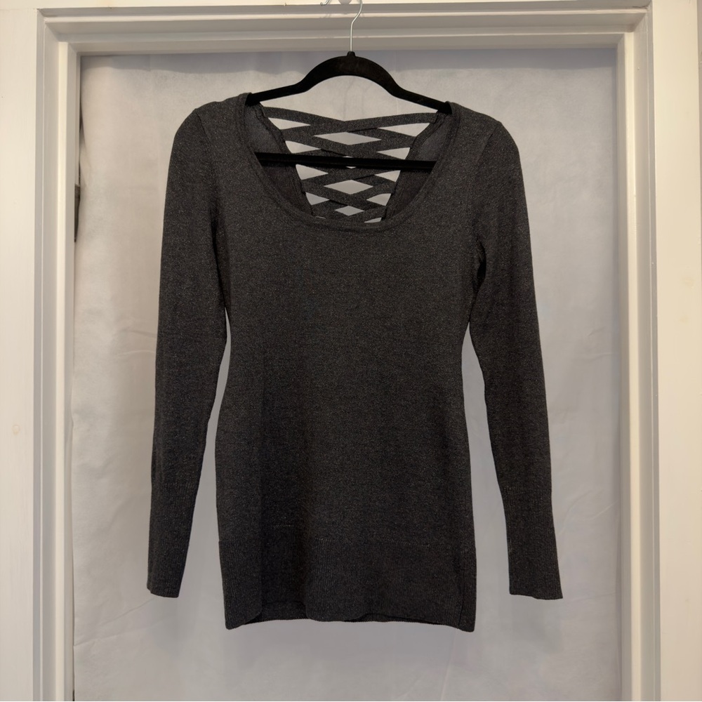Caché Charcoal Crisscross Knit Sweater XS